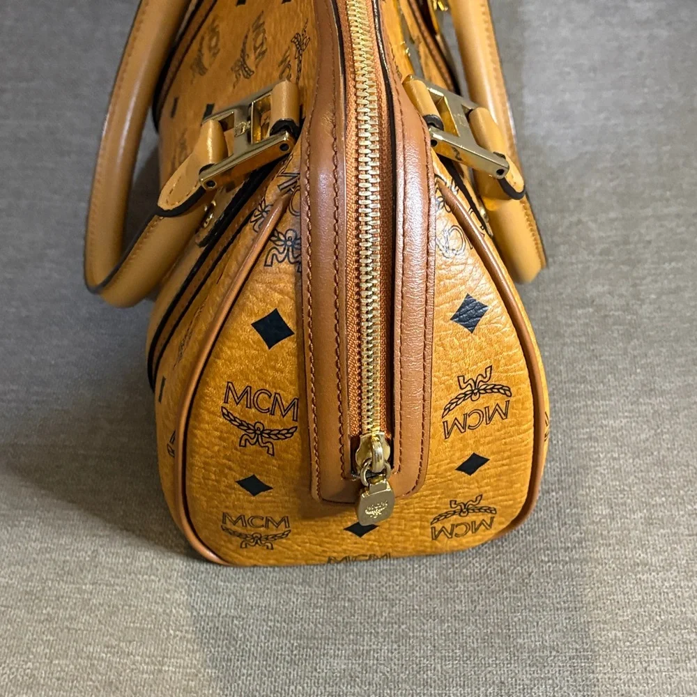 MCM Cognac Visetos Boston/Satchel Bag with Charms